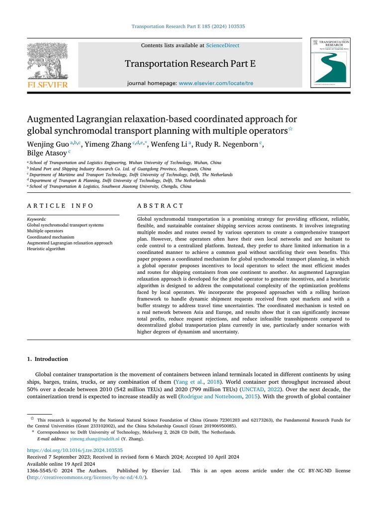First page of augmented Lagrangian synchromodal paper