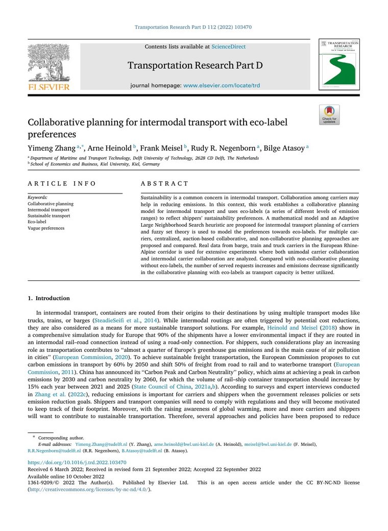First page of collaborative intermodal eco-label paper