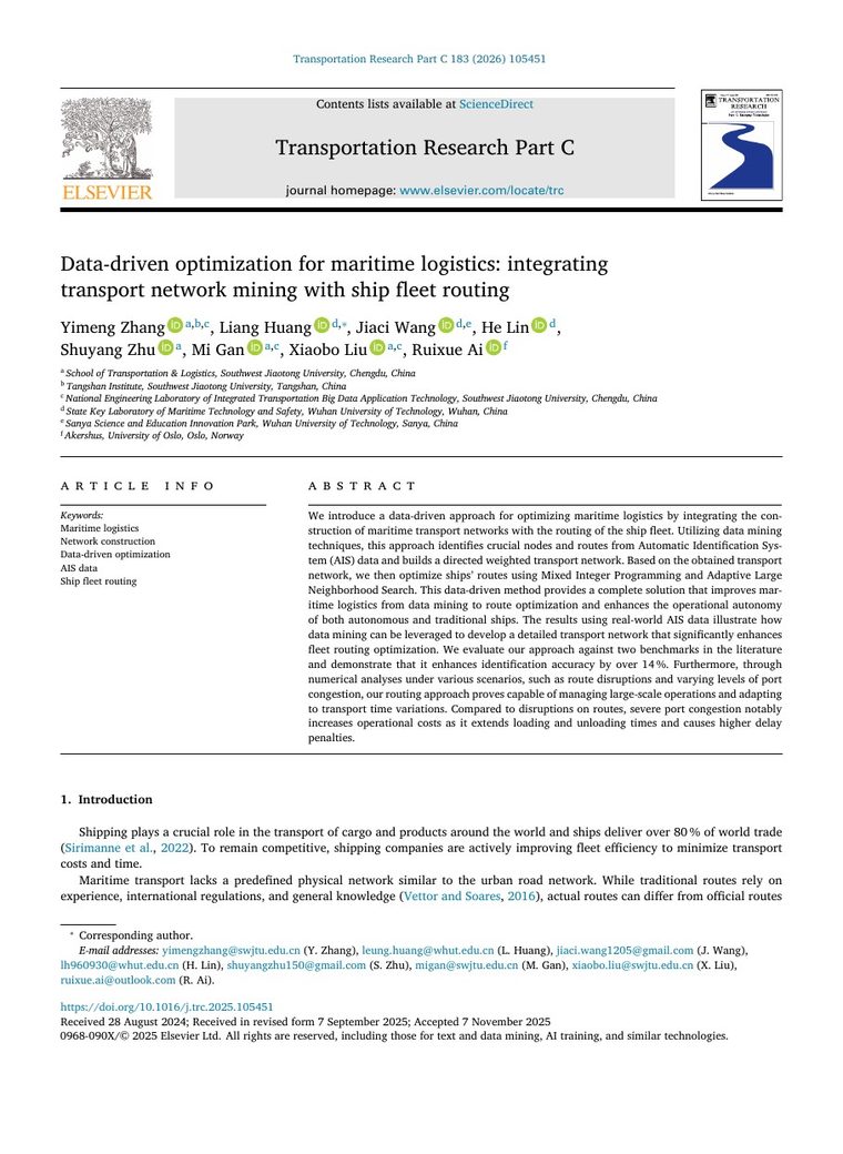 First page of data-driven maritime logistics paper