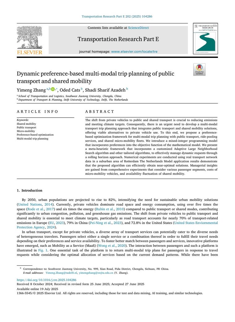 First page of dynamic preference multimodal trip planning paper