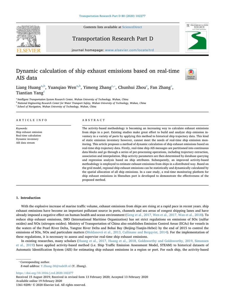 First page of dynamic ship exhaust emissions paper