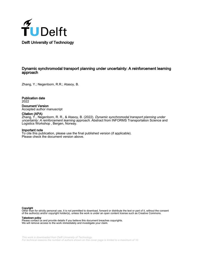 First page of dynamic synchromodal transport planning workshop paper