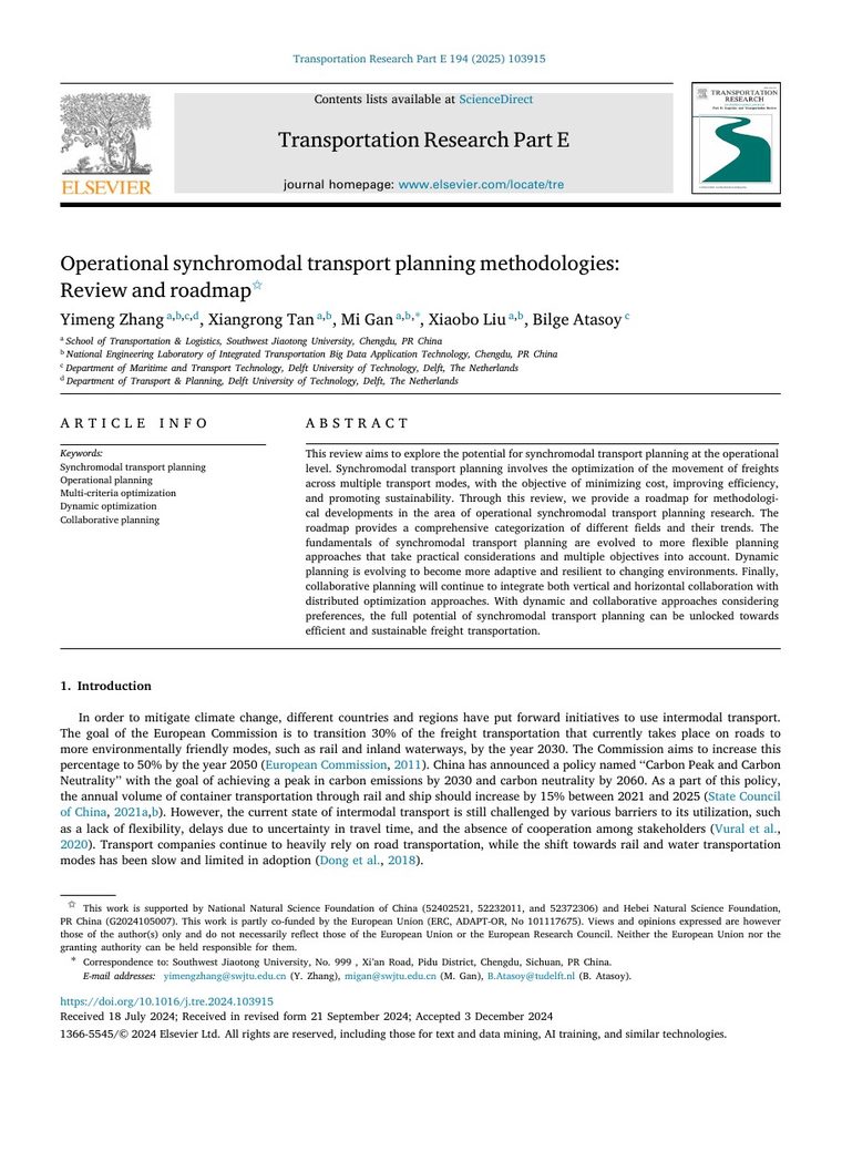 First page of operational synchromodal review paper