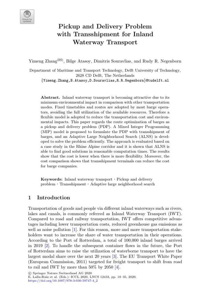 First page of inland waterway pickup and delivery paper