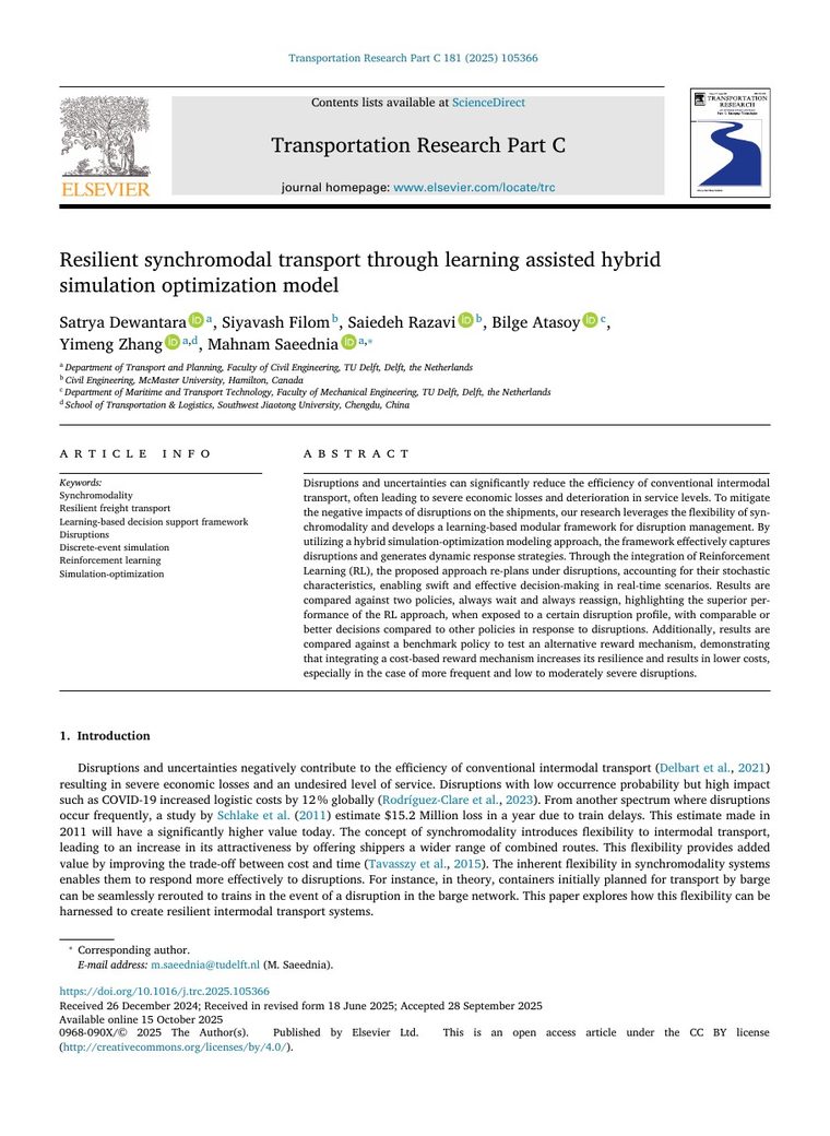 First page of resilient synchromodal transport paper