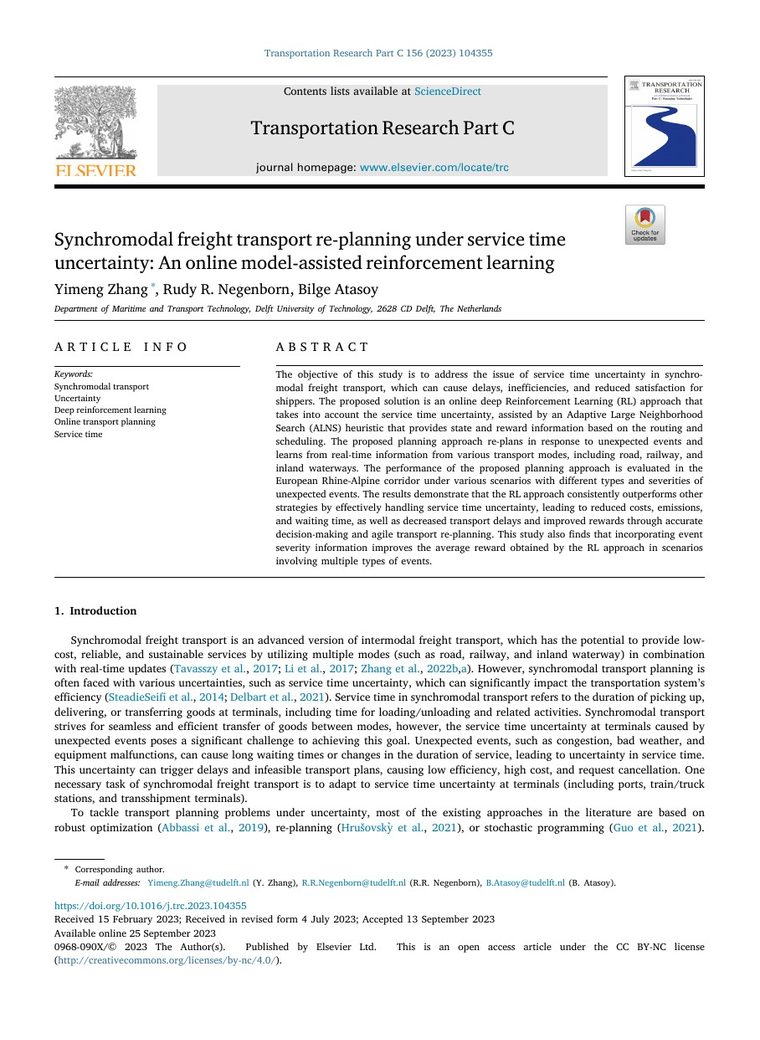 First page of synchromodal re-planning paper